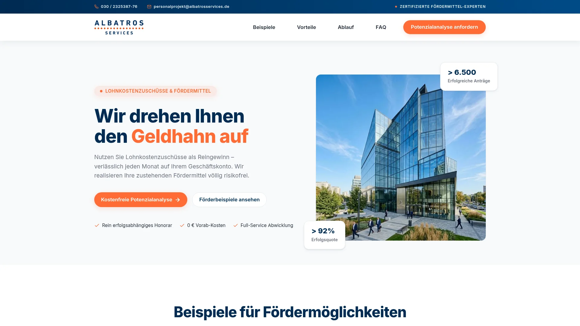 Capture d'écran du projet: Albatros Services – Aides & subventions salariales