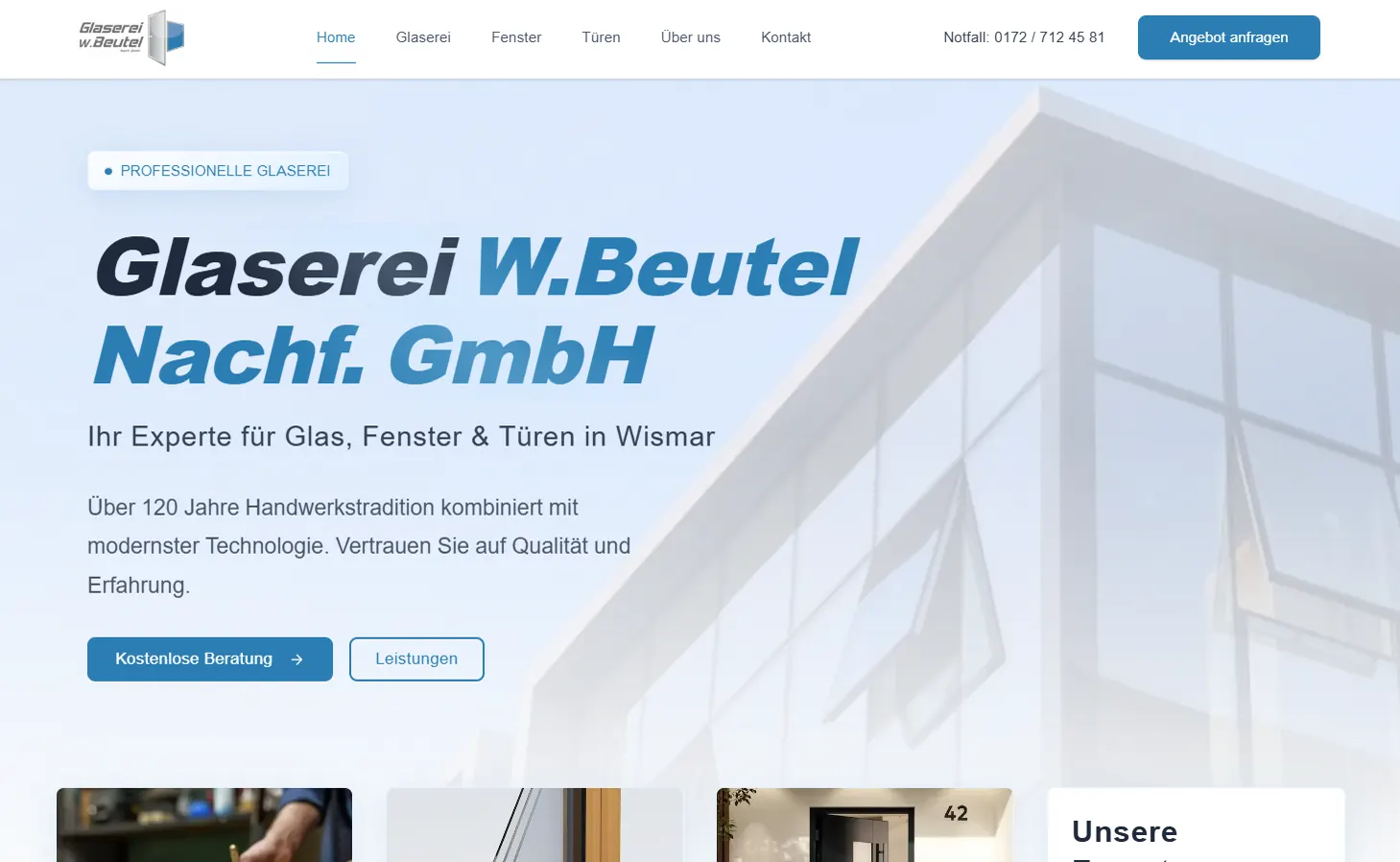 Capture d'écran du projet: Glaserei Wilhelm Beutel Nachfolger GmbH – Artisanat